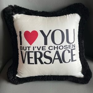 Versace Pillow with Red Heart and Black Fringe